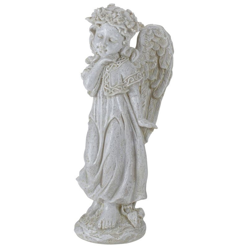 Northlight 9.75" Ivory Standing Angel with Floral Crown Outdoor Garden Statue, 5 of 6