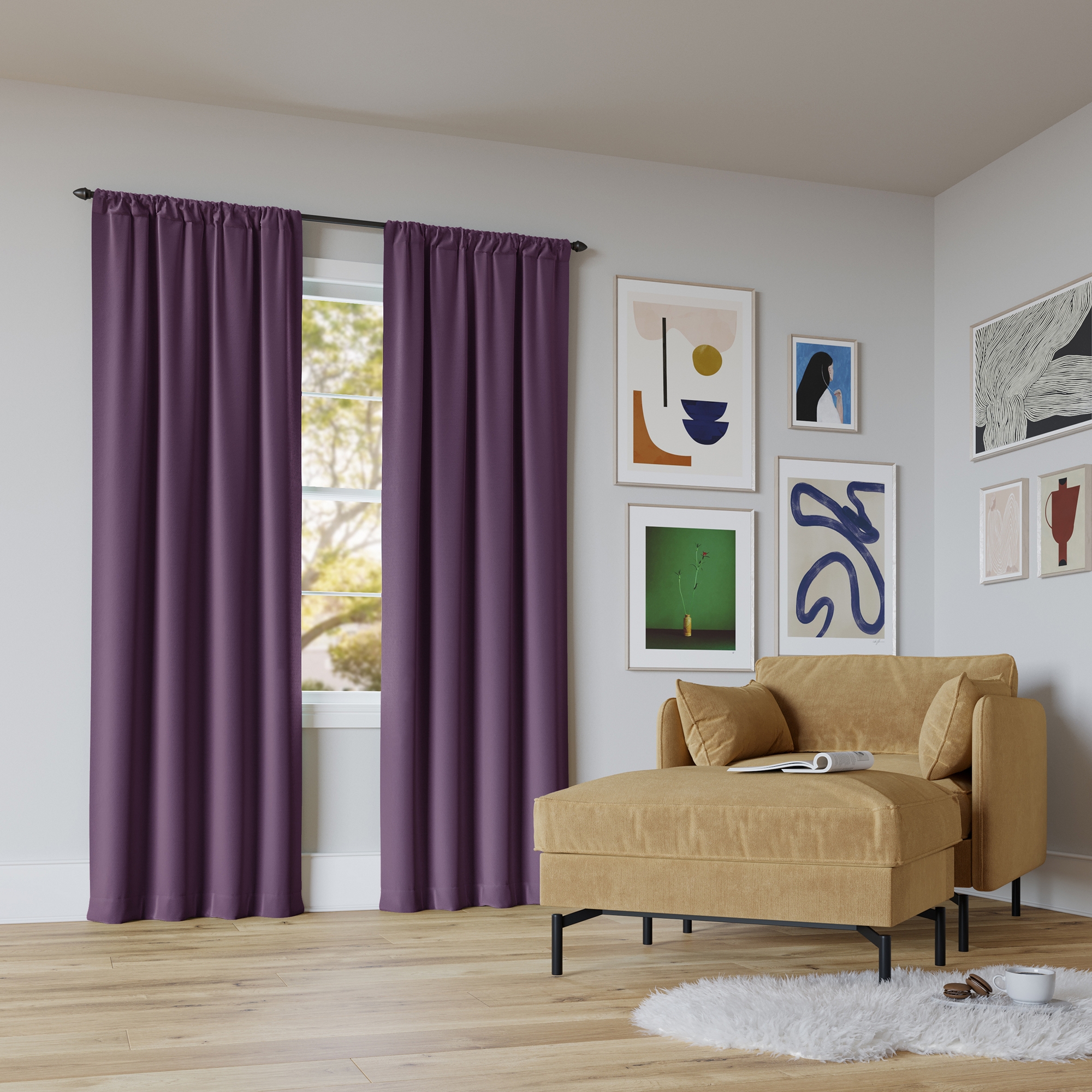 40"x63" Sun Zero Blackout Rianna Rod Pocket Curtain Panel Amethyst Purple: Energy Efficient, Noise Reduction Drapes