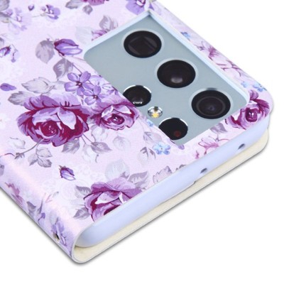 MyBat MyJacket Wallet Diamond Series Compatible With Samsung Galaxy S21 Ultra - Fresh Purple Flowers