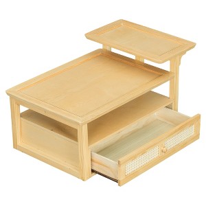 Racxily Modern Coffee Table, 2 Tabletops with Rattan Drawer & Storage Shelf for Living Room - 1 of 4