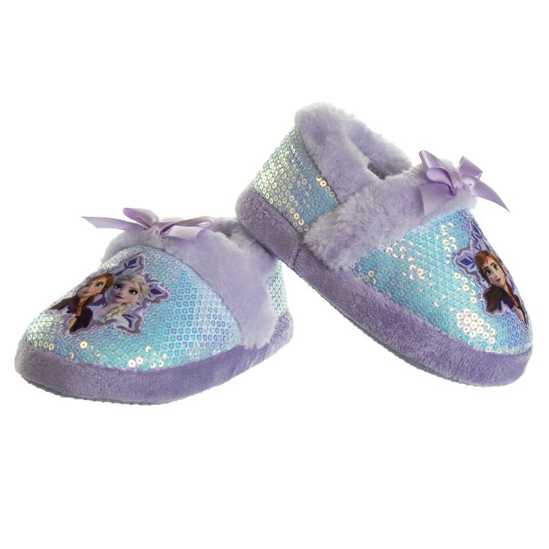 Disney Frozen Girl Slippers - Elsa and Anna Plush Lightweight Warm Comfort Soft Aline House Shoes - Purple (sizes 5-12 Toddler-Little Kid), 3 of 9