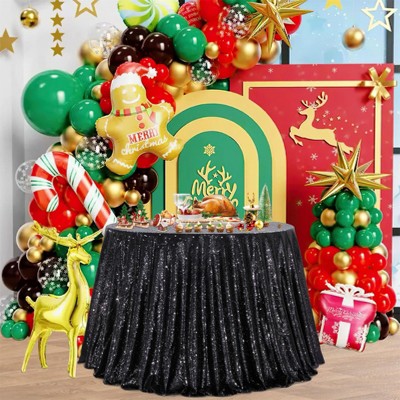 Wikineon 72 Inch Round Tablecloth Black Sequin Table Cloth Glitter Table Cover for Holiday Banquet Dining Wedding Party Decoration