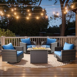 Buenhomino 5 Pieces Patio Wicker Furniture Set - 4 Outdoor Swivel Rocker Glider Chairs with Fire Pit Table, Warm Patio Conversation Set - 1 of 4
