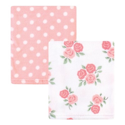 Hudson Baby Unisex Silky Plush & Coral Fleece Blanket, Pink Navy Roses, 30x36 Inches