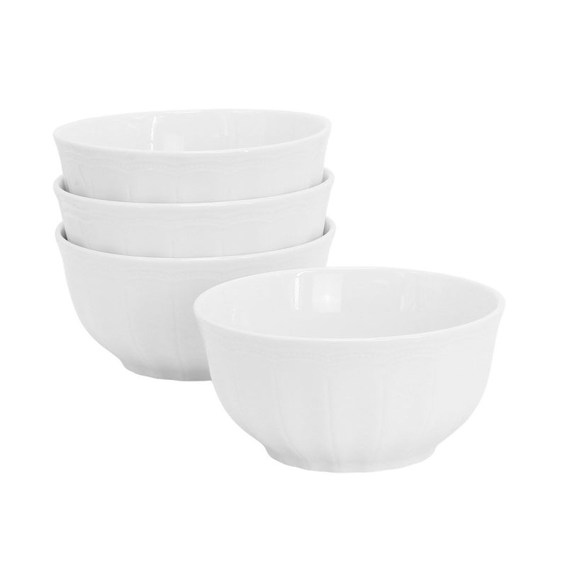 Hometrends Ultra Durable 4 Piece 6 Inch Fine Ceramic Embossed Bowl Set in White, 1 of 5