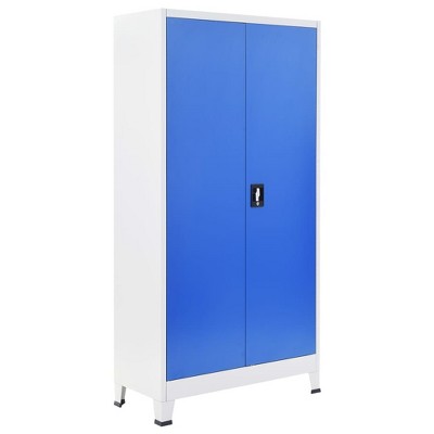 vidaXL Metal Office Cabinet with Adjustable Shelves, Classic File Storage Cabinet, Gray and Blue - Floor Friendly, Easy Assembly, 35.4"x15.7"x70.9"