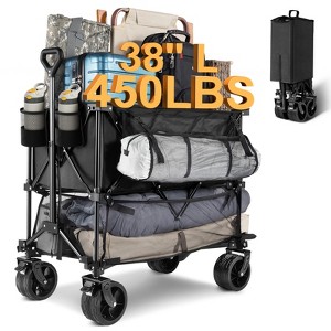 SUGIFT Double Decker Wagon 450lb Capacity Collapsible Sports Wagon with Big Wheels Extended Utility Folding Cart for Camping & Outdoor Use - 1 of 4