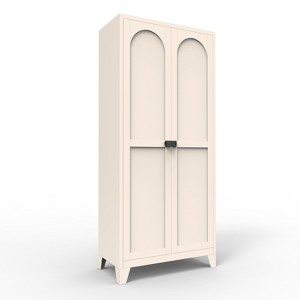 Vynxaria Decorative Storage Drawers: Secure Beige Metal Cabinet with Lock and Adjustable Shelves - 1 of 4