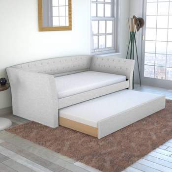 Twin Olivia Linen Upholstered Sofa Daybed with Trundle - Eco Dream