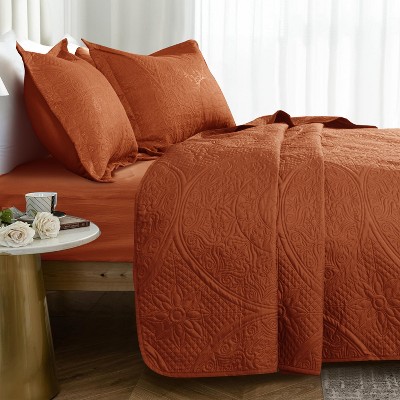 3 Piece Quilt Set Coverlet With Shams Floral Pattern Bedspread Set Bedding Set for All Seasons - Cotton Passion