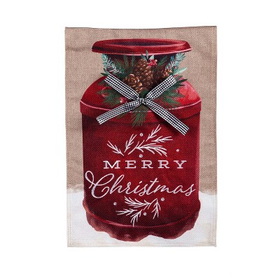 Evergreen Merry Christmas Milk Can Garden Burlap Flag