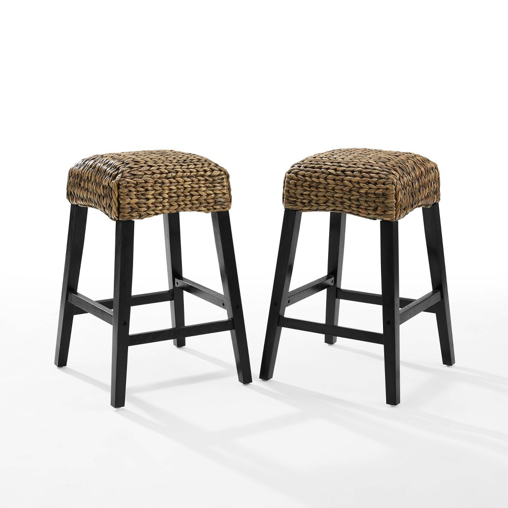 Photos - Chair Crosley Set of 2 Edgewater Backless Counter Height Barstools Seagrass/Dark Brown  