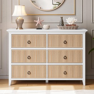 Fluted Dresser for Bedroom with 6 Drawers, 47 In Wide Storage Cabinet,Wooden Storage Cabinet TV Stand for Hallways, Entryways, Easy Assembly - 1 of 4