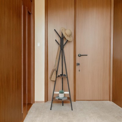 Industrial Style Coat Rack Stand with 2 Shelves: Sturdy, Stylish Organizer for Clothes, Hats, and Bags