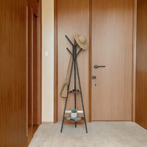 Industrial Style Coat Rack Stand with 2 Shelves: Sturdy, Stylish Organizer for Clothes, Hats, and Bags - 1 of 4