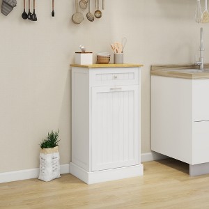 One-Drawer Tilt-Out Trash Cabinet with 1 Compartment, Kitchen Storage & Recycling Organizer, White E1 MDF, Freestanding - 1 of 4