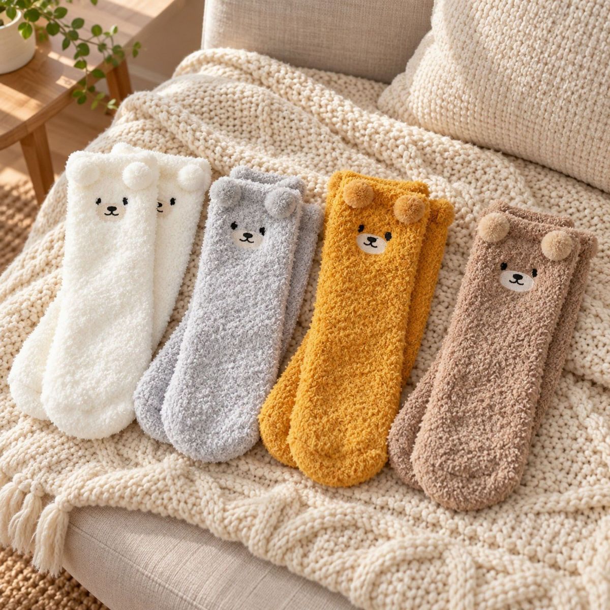 Anna-Kaci Bear Fuzzy Crew Socks 4-Pair Set US 5-10.5 - thumbnail 3