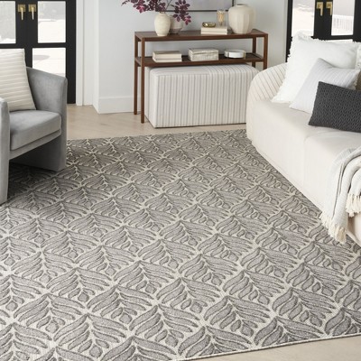 Charcoal Tropical Leaf 9' x 12' Easy-Care Synthetic Area Rug