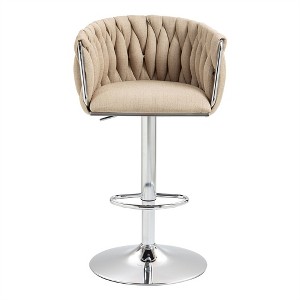 COWLOWN Set of 2 Swivel Bar Stools, Adjustable Height Counter Stools with Woven Back, Silver Chrome Base & Footrest - 1 of 4