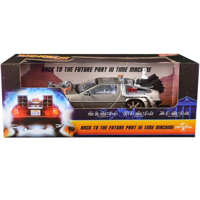 DMC DeLorean Time Machine Stainless Steel "Railroad Ver." Back to the Future: Part III (1990) 1/18 Diecast Model Car by Sun Star, 1 of 4