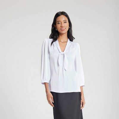 Women's Tie Front Blouse - A New Day™ White S