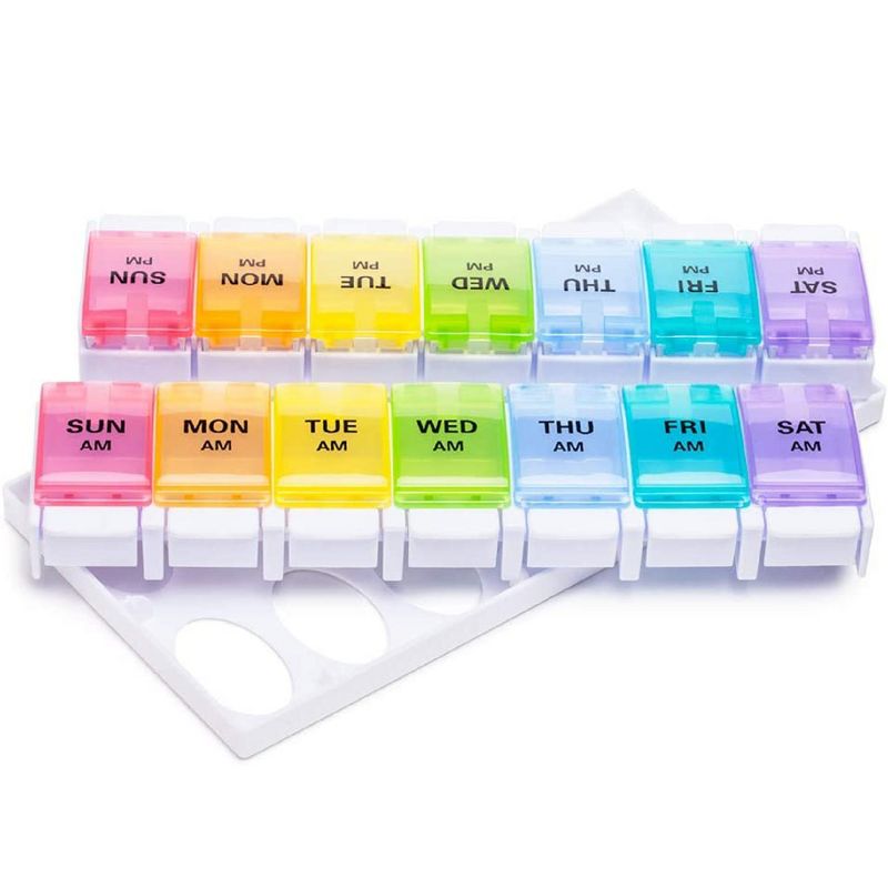Sukuos AM PM Weekly 7 Day Pill Organizer, Large Pill Cases w/ Push Button Design, 3 of 7