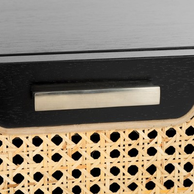 Black and Natural Rattan 1-Drawer Nightstand