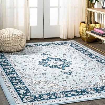 Reversible Blue/Navy Synthetic Rectangular Area Rug