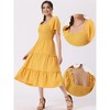 Allegra K Women's Boho Midi Square Neck Short Sleeve Tiered Flowy Smocked Dress - 2 of 4