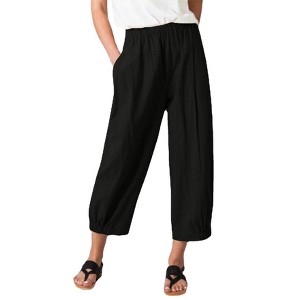 Pants for Women High Waisted Wide Leg Yoga Capris Crop Pants Sweatpants with Pockets - 1 of 4