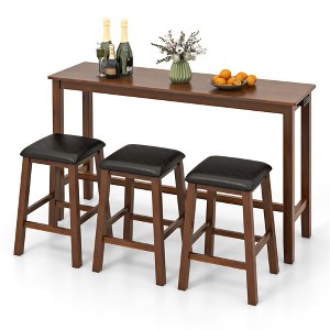 Tangkula 4-Piece Bar Table Set w/ Power Outlet Counter-Height Table & 3 Bar Stools - 1 of 4