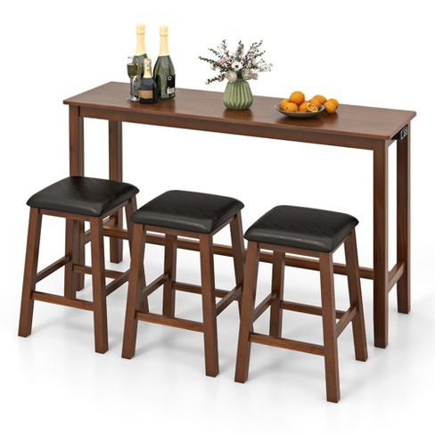 Tangkula 4-Piece Bar Table Set w/ Power Outlet Counter-Height Table & 3 Bar Stools - image 1 of 4