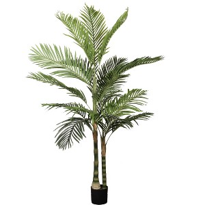 Gulches 6FT in Artificial Green Leaf Golden Cane Palm Tree in Black Plastic Pot 1pc Set Tropical Faux Plant for Indoor Outdoor Decor - 1 of 4