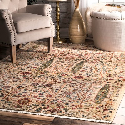 Olive Rectangular Synthetic Fringe Area Rug