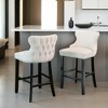 Leovsnove Counter Height Bar Stools Set of 2, 27" Velvet Bar Stools with Button Back and Nailhead Trim, Upholstered Bar Stool with Wooden Legs - 2 of 4