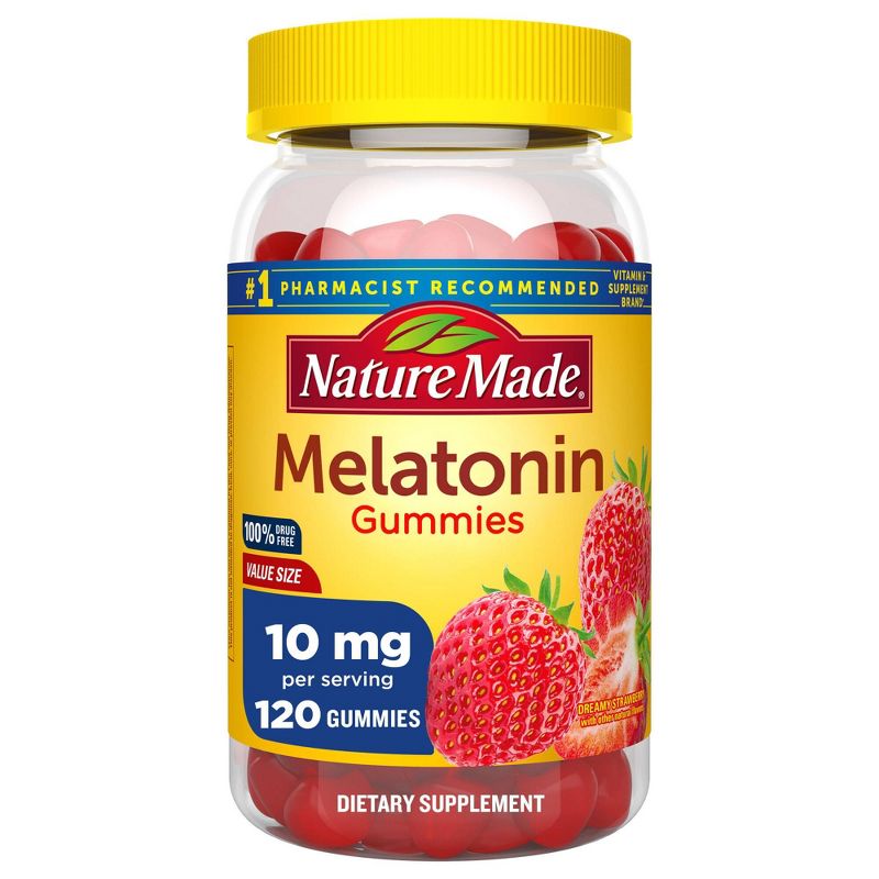 Nature Made Melatonin Maximum Strength 100% Drug Free Sleep Aid for Adults 10mg per serving Gummies, 1 of 9