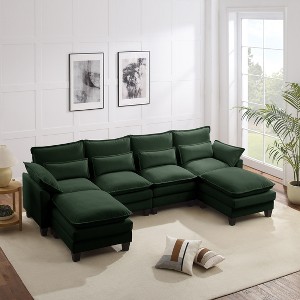 MYINDA 124'' Modern Velvet U-Shaped Sofa, 4-Seater Combo Sofa with Removable Legs for Living Room - 1 of 4