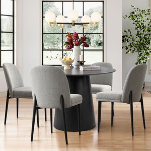 5-piece Dining Set for 4, 42'' Solid Wood Black DIning Table Set with 4 Linen Fabric Dining Chairs, Dining Room Furniture - Maison Boucle - 1 of 4