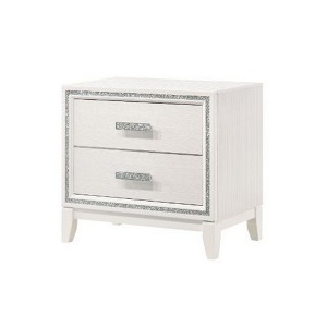 Royal Hampton Nightstand with 2 Drawers and Shimmer Accent Trim, White - 1 of 4