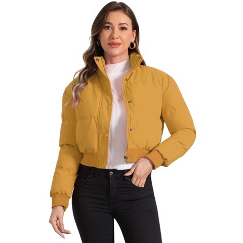 INSPIRE CHIC Women's Winter Outwear Baggy Padded Cropped Bomber Jacket Dark Yellow X-Small