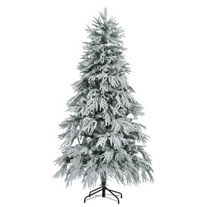 NAYSAYE 6FT Snow Flocked Artificial Christmas Tree Full PVC Branches Hinged Design for Holiday Home Office Decor, White and Green, 44.1"*44.1"*72" - 1 of 4