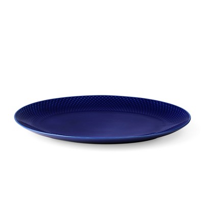 DANMARK LYNGBY Color 13.8 in. Oval Serving Dish, Elegant Porcelain Platter for Stylish Food Presentation - Large - Dishwasher Safe (Dark Blue)