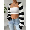 Women's Color Block Striped Bolero Shrug Sweater Long Sleeve Open Front Crop Cardigan Top White Black M - 3 of 4