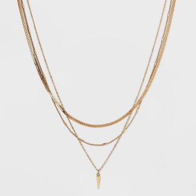 Herringbone Point Charm Multi-Strand Chain Necklace - A New Day&#8482; Gold