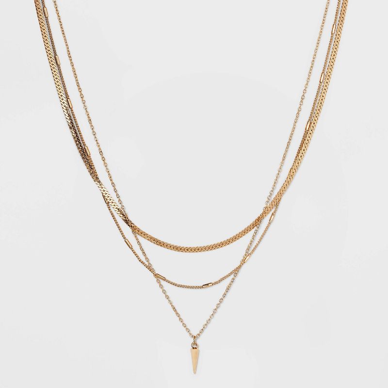 Herringbone Point Charm Multi-Strand Chain Necklace - A New Day&#8482; Gold, 1 of 7
