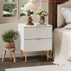 1/2 Pack Modern Nightstand with USB Charging Station, Gold & Wood Fluted Bedside Night Stand with 2 Drawers - 2 of 4