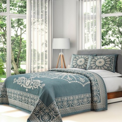 Lightweight Cotton Blend Oversized Jacquard Traditional Medallion Bedspread Set by Blue Nile Mills