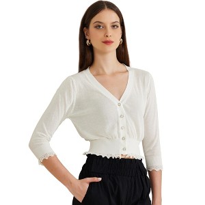 Allegra K Women's Long Sleeve Ruffle Button Down Summer Knit Top - 1 of 4
