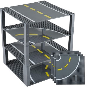 Strictly Briks Building Blocks Road Plates 10x10", 4 Pack Baseplates, Compatible with Major Brands, 2 Straight, 2 Curved, 30 Stackers - 1 of 4