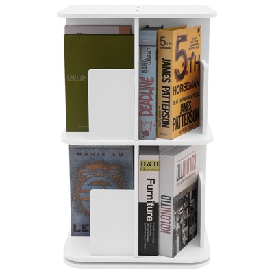 YIYIBYUS 360° Rotating Bookshelf 2 Tier Standing Bookcase Small Corner Bookcase White